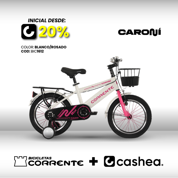 Kid City Bike Rim 16", Ruedas estabilizadoras, Rayos de colores, Cesta delantera metálica, Parrilla trasera, Cuadro oversize, Guardafangos, Rines de aluminio, Retrovisores y timbre.