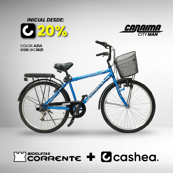 Bicicleta de Ciudad Rim 26" con 6 velocidades, cesta frontal, luz con dinamo, candado de combinación y cojín trasero con posapiés.