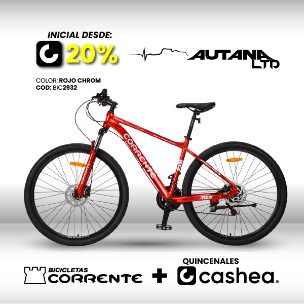 Bicicleta MTB Rim 29", Frenos Hidráulicos, 21 velocidades marca SHIMANO Tourney TZ/EZ FIRE, Cuadro de aluminio aerodinámico oversize, Suspensión delantera con Bloqueo y Rines de aluminio doble pared.
