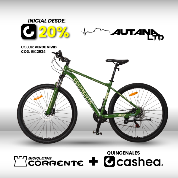 Bicicleta MTB Rim 29", Frenos Hidráulicos, 21 velocidades marca SHIMANO Tourney TZ/EZ FIRE, Cuadro de aluminio aerodinámico oversize, Suspensión delantera con Bloqueo y Rines de aluminio doble pared.