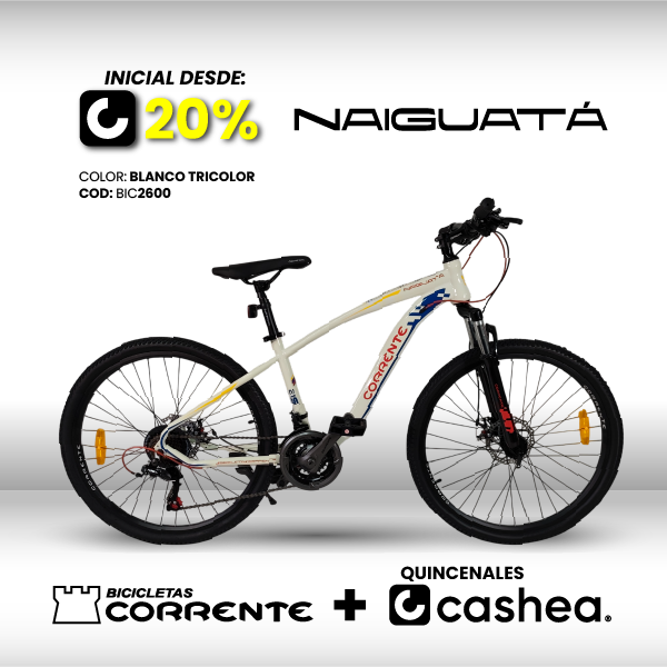 Bicicleta MTB Rim 26", Frenos Mecánicos, 21 velocidades marca SHIMANO Tourney TZ/EZ FIRE, Cuadro de acero 1020 oversize, (Para personas a partir de 160cm de estatura), Suspensión delantera, Rines de aluminio doble pared.